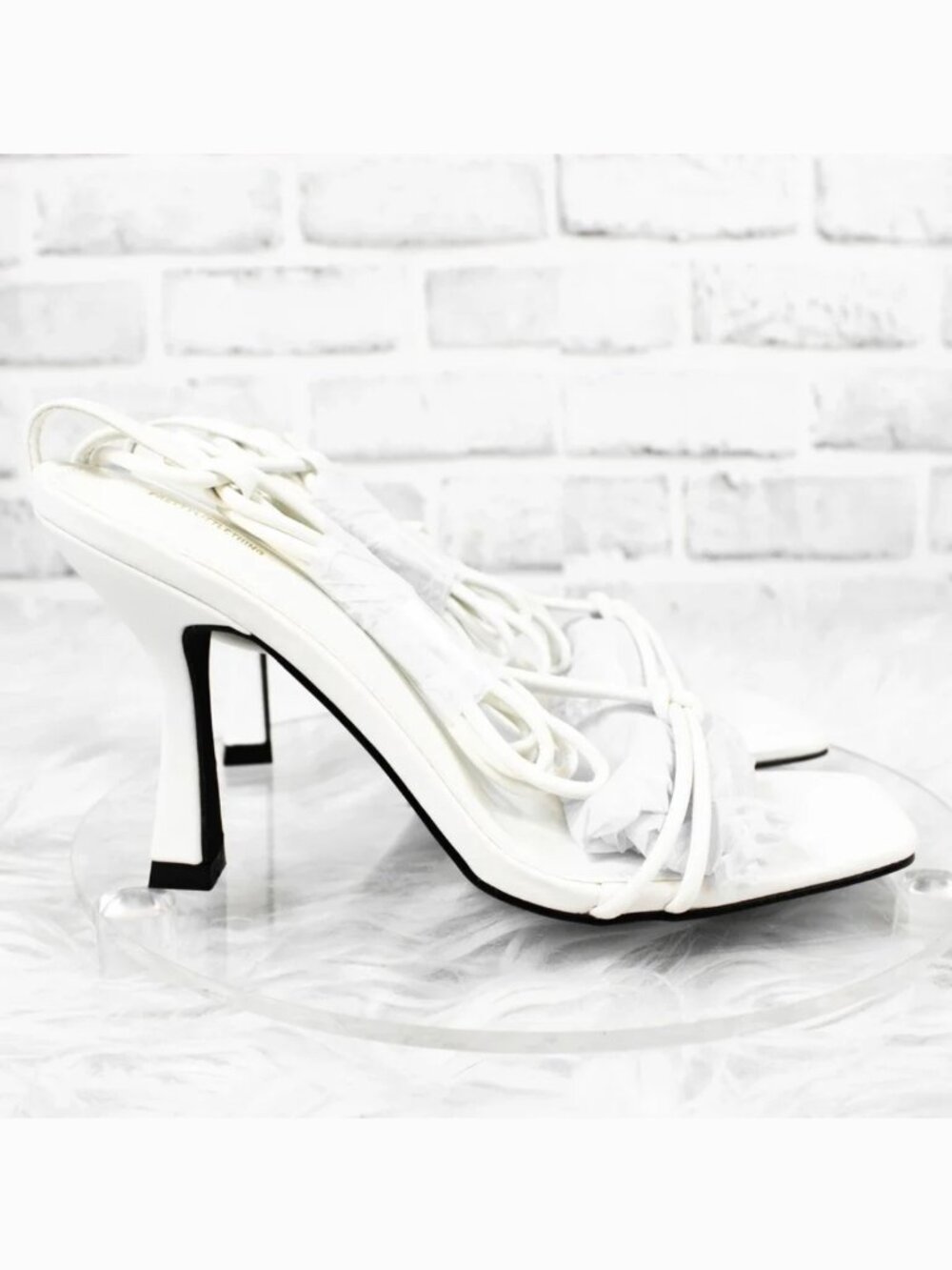 Pretty Little Thing White Strappy Sandal High Heels‎ Size 7 Bridal Kitten Heel